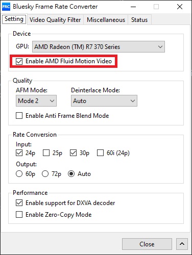 Bluesky Frame Rate Converter Setting Bluesky Frame Rate Converter Setting