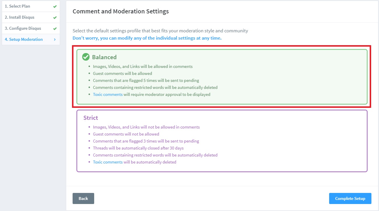 Comment and Moderation Settings Comment and Moderation Settings